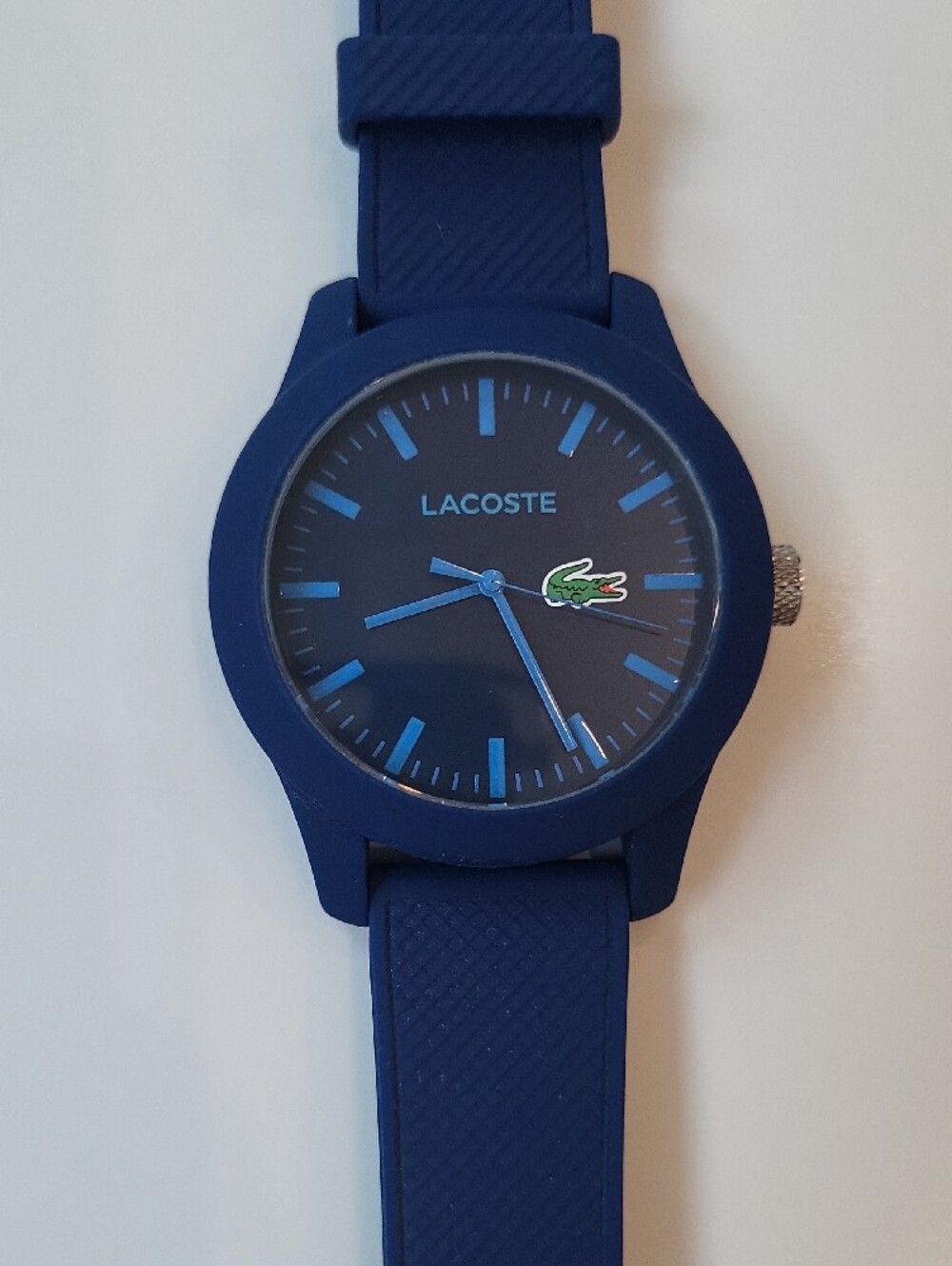 Lacoste Men's Blue Silicone Strap Watch with Green Logo Accent